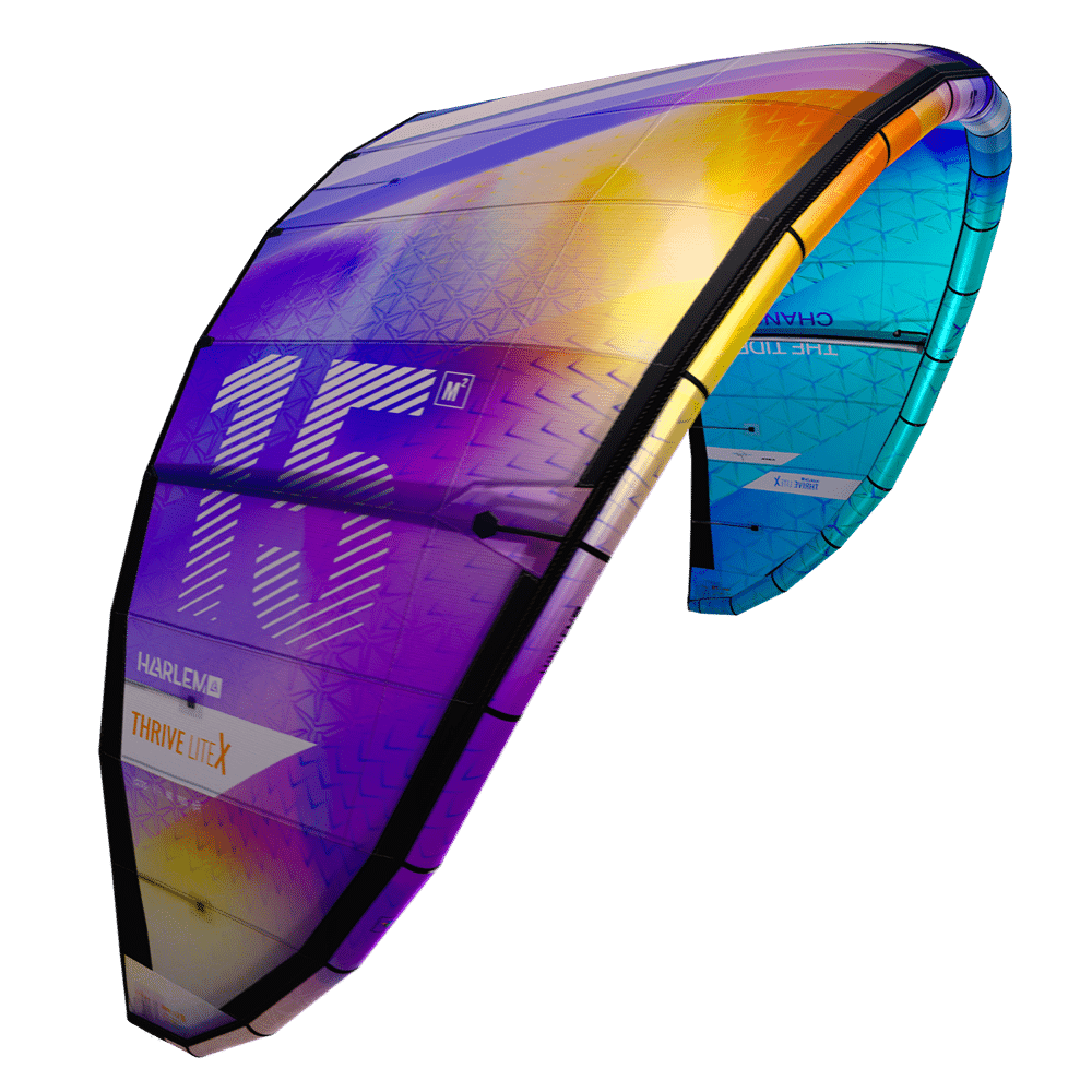Harlem Thrive LiteX kite, left-side profile view showing canopy and struts